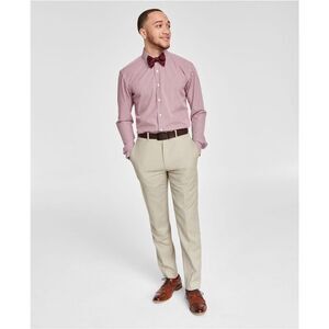 Tayion Collection Mens Slim-Fit Plaid Button Down Dress Shirt, white, L Neck